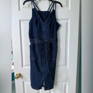 Denim Sleeveless Zip-Up Belted Dress